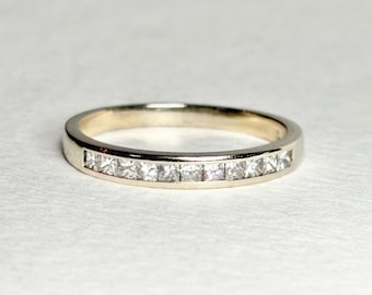 Channel Set Princess Cut Diamond Band Ring by Shane Co Solid 14k White Gold size 8.5