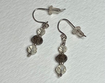 Oregon Sunstone and smokey quartz beaded dangle drop earrings