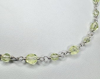 New Old Stock Uranium UV Reactive Glass Beaded Necklace Sterling Silver 18"