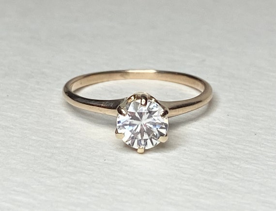 Antique solid 14k engagement ring with natural wh… - image 1