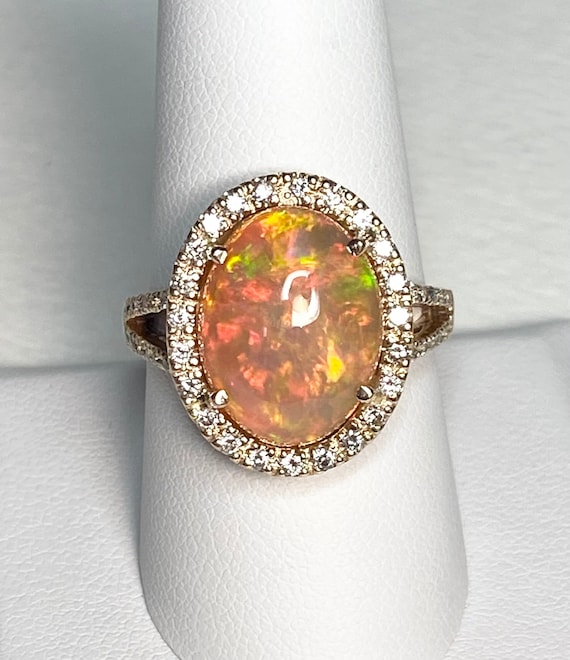 STUNNING Ethiopian Wello Opal diamond halo ring so