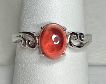 Red Oregon Sunstone Cabochon Swirl Ring Solid Sterling Silver size 8–