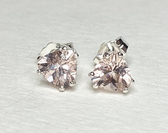 Morganite trillion stud earrings sterling silver