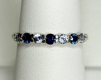 Natural Sapphire Blue and Light Blue Multi Color Stackable Band Ring in Sterling Silver size 8