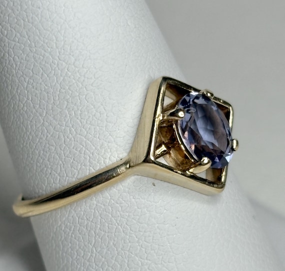 Geometric Iolite Solitaire Ring in Solid 10k Gold… - image 2