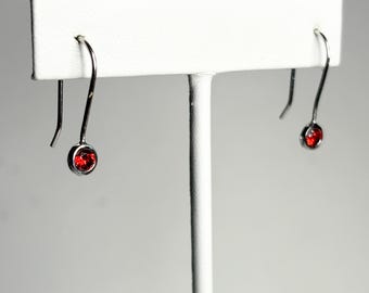 Arizona Garnet Bezel Drop Earrings in Sterling Silver