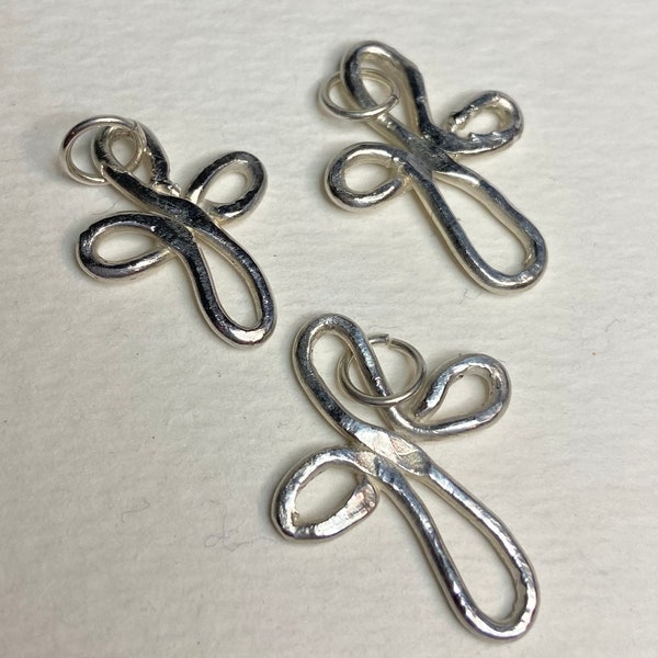 Set of 3 fine silver 99.9 cross charms PMC Art Silver with sterling silver jump rings