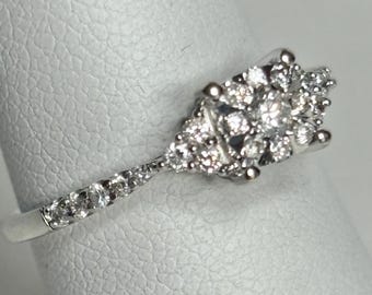 Squared Diamond Halo Cluster Engagement Style Ring Solid 14k White Gold size 4.75