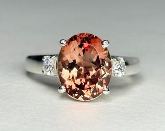 Oregon Sunstone and Lab-Grown Diamond Ring in Sterling Silver size 6.5