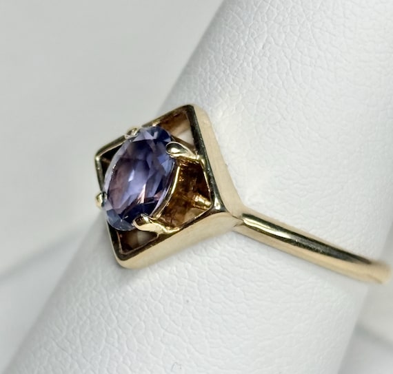 Geometric Iolite Solitaire Ring in Solid 10k Gold… - image 3