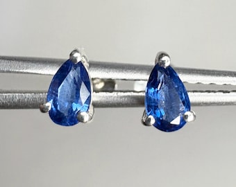 Kyanite Stud Earrings Tear Pear Shape in Sterling Silver