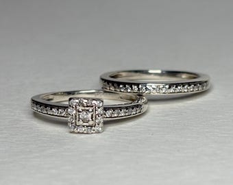 Natural Diamond Bridal SET in Sterling Silver .44ctw size 4.75