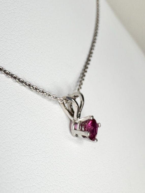 Ruby Solitaire Pendant Necklace Solid 14k White G… - image 7