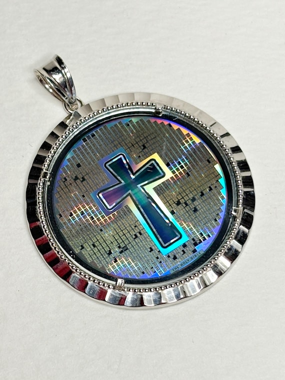 Laser Nano Bible Cross Medallion Pendant in Sterling silver