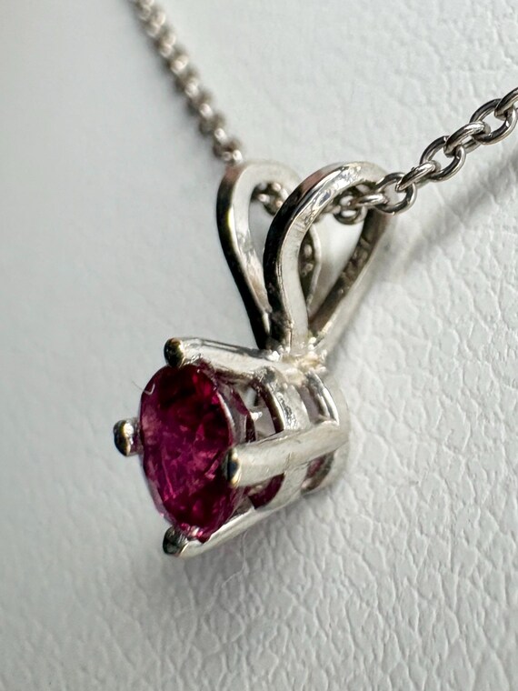Ruby Solitaire Pendant Necklace Solid 14k White G… - image 8