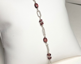 Malawi Rhodolite Garnet Sterling Silver beaded bracelet