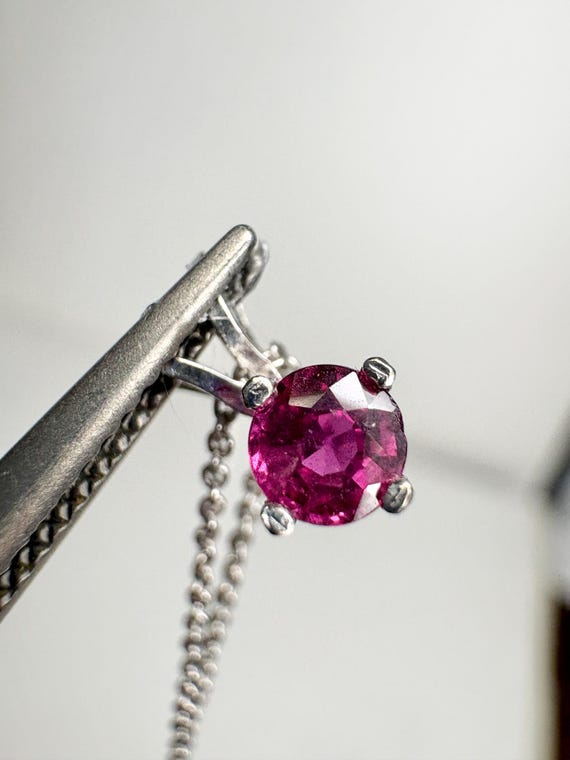 Ruby Solitaire Pendant Necklace Solid 14k White G… - image 11