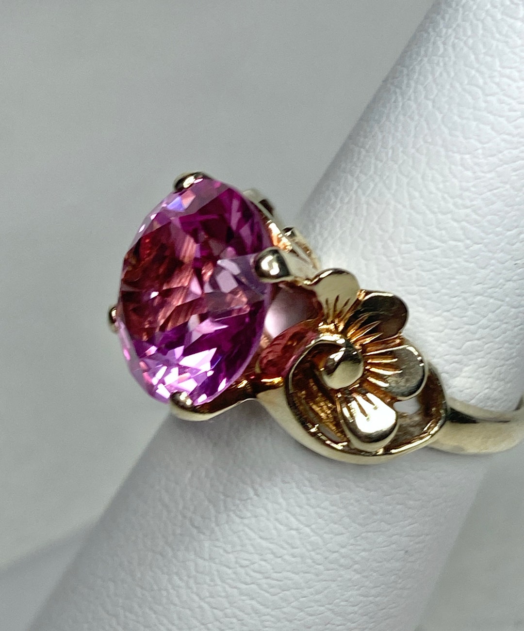 Pink Spinal Rings Stunning Pink Synthetic Spinel Ring in Solid 10k Gold Floral Size 5 - Etsy