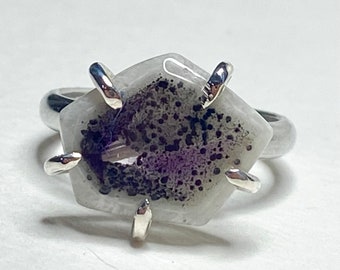 Quartz Amethyst sterling silver hand forged ring size 8 OOAK