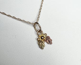 Dainty Tiny Black Hills Gold Pendant Necklace All Solid 10k Gold 18"
