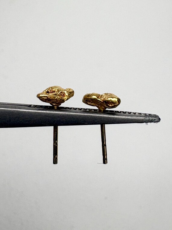 Solid Gold Nugget Stud Earrings Solid 14k Backs - image 6
