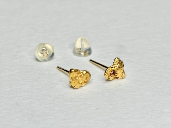Solid Gold Nugget Stud Earrings Solid 14k Backs - image 1