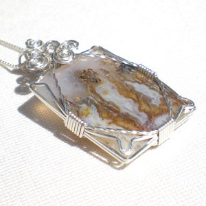 Idaho Plume/Flame Agate Graveyard Point material sterling silver wire wrapped pendant image 2