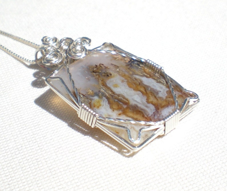 Idaho Plume/Flame Agate Graveyard Point material sterling silver wire wrapped pendant image 2