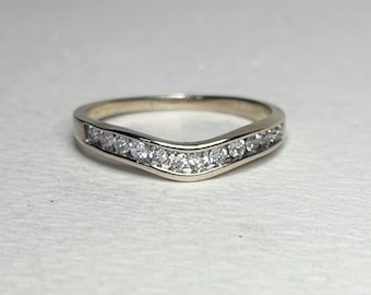 Contoured Diamond Wedding Band Ring Channel Set Solid 14k White Gold size 8.25