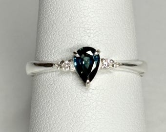 Montana Sapphire and Diamond Ring Sterling Silver size 7