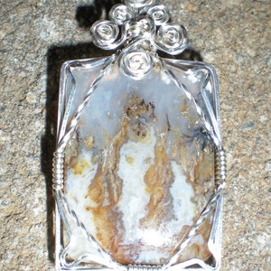 Idaho Plume/Flame Agate Graveyard Point material sterling silver wire wrapped pendant image 3