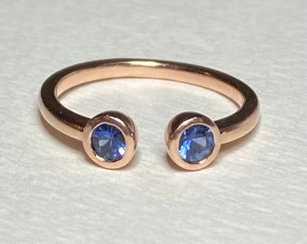 Yogo Montana sapphire open stacking band ring in 14k rose gold bezel set