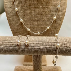 Cultured pearl akoya and freshwater earrings, bracelet and necklace sterling silver set or individual