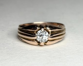 Vintage Retro Old Mine Cut Wide Band Ring Solid 10k Rose Gold size 7.25