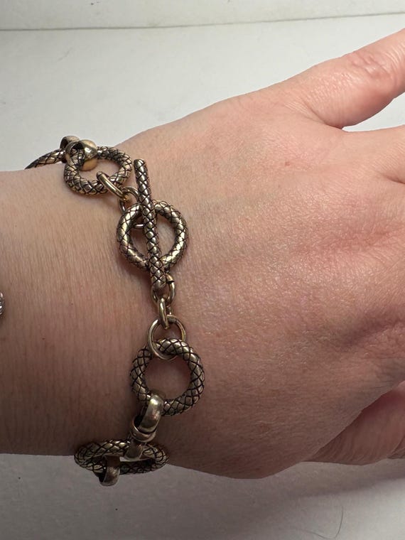 Vintage Solid Bronze Adjustable Link Bracelet wit… - image 4