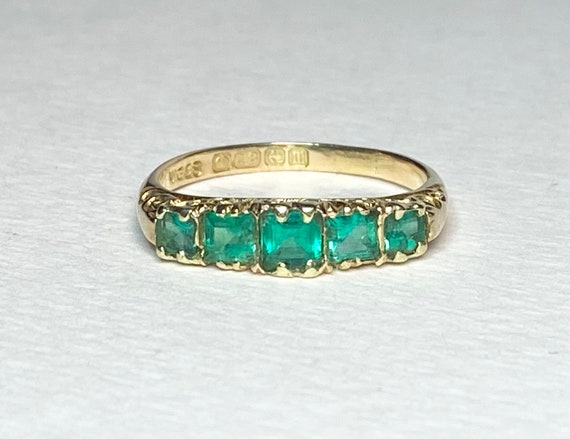 Natural Emerald Antique 18ct 18k band Ring Birmin… - image 3