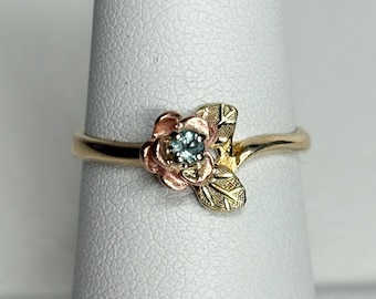 Black Hills Gold Color Change Garnet Rose ring solid 10k gold size 6.5