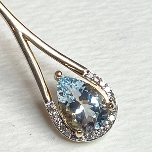 Stunning Long Tear Drop Pear Aquamarine and Diamond Pendant With ...