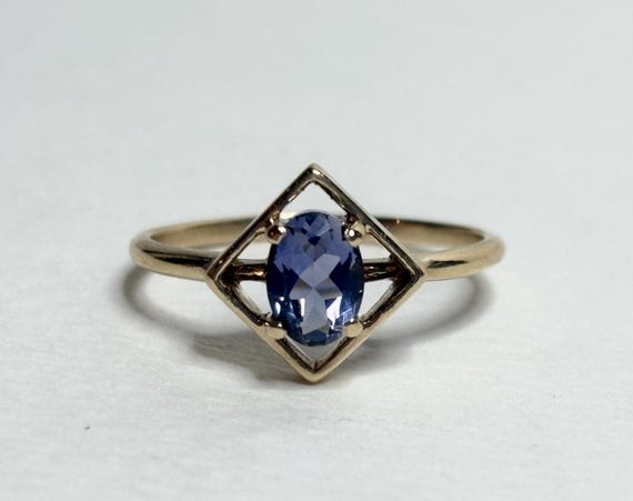 Geometric Iolite Solitaire Ring in Solid 10k Gold… - image 8
