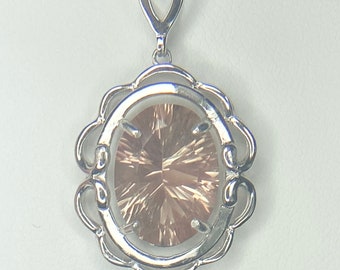 Large Oregon Sunstone Fancy Cut  4.58ct Sterling Silver Pendant Necklace 18"