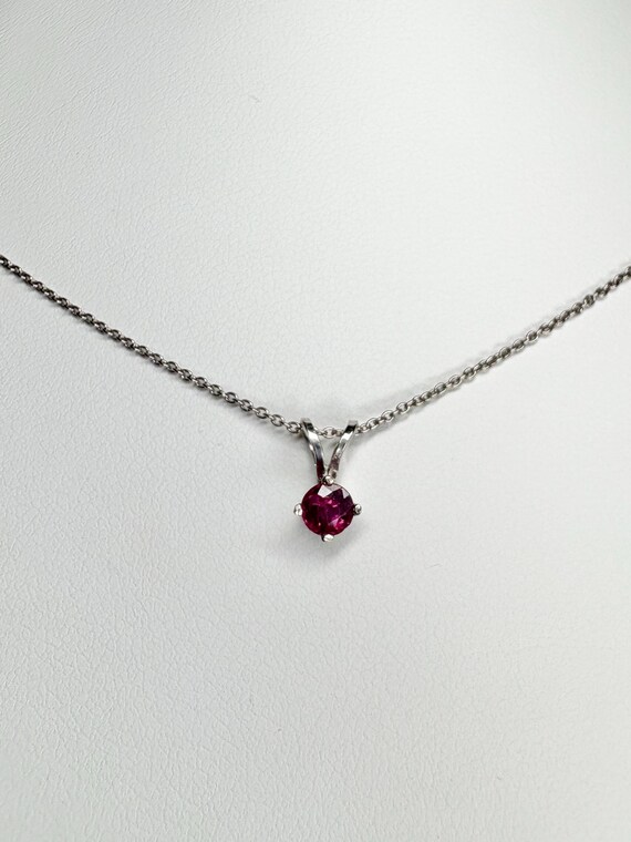 Ruby Solitaire Pendant Necklace Solid 14k White G… - image 4