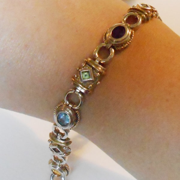 14k and sterling silver multi gem bracelet