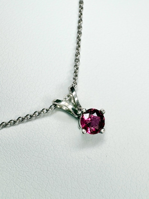 Ruby Solitaire Pendant Necklace Solid 14k White G… - image 1