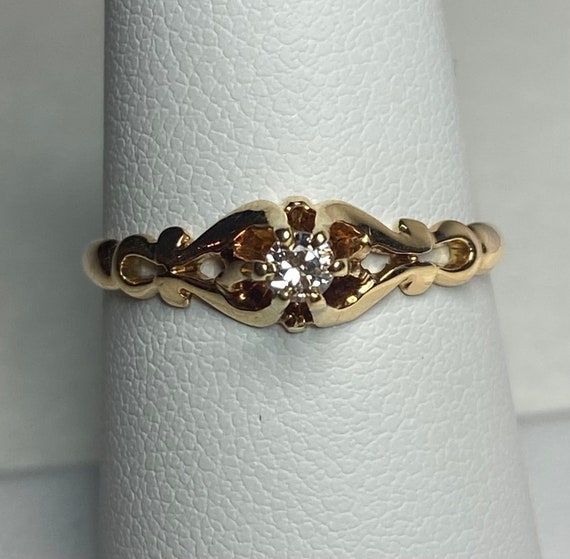 Solid 14k gold natural diamond band ring antique - image 9