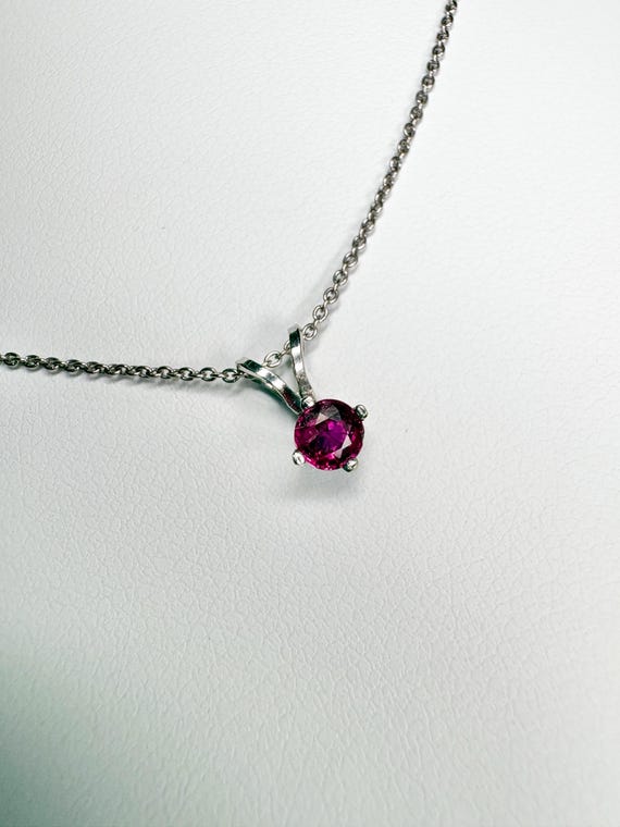 Ruby Solitaire Pendant Necklace Solid 14k White G… - image 3