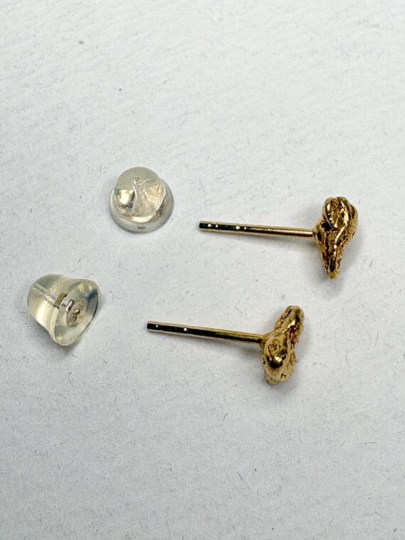 Solid Gold Nugget Stud Earrings Solid 14k Backs - image 2