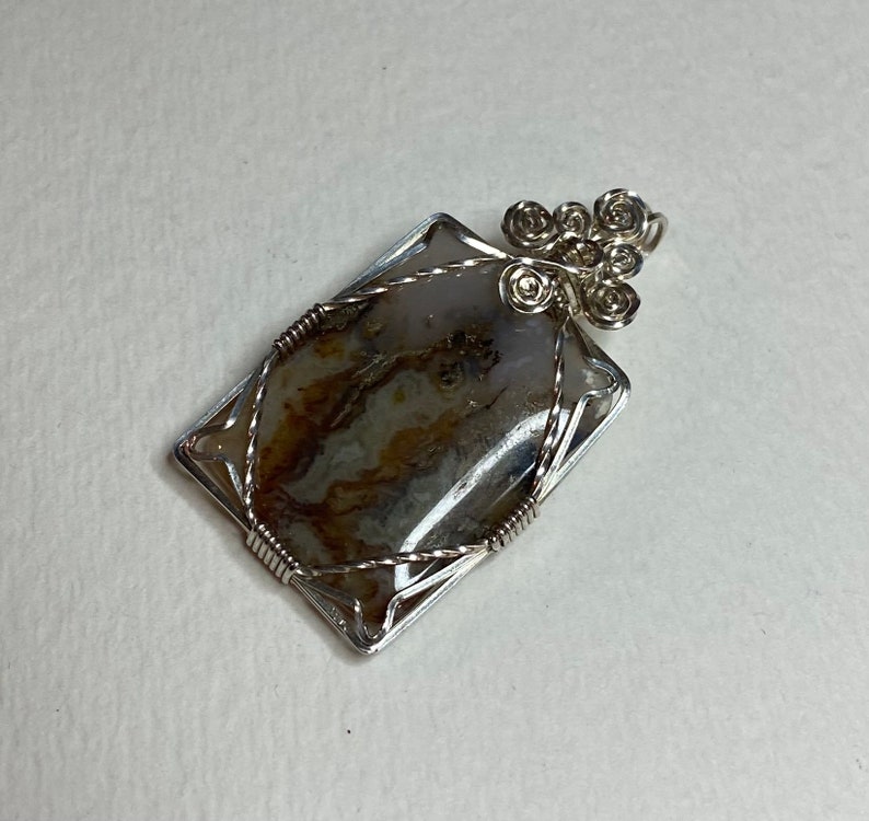 Idaho Plume/Flame Agate Graveyard Point material sterling silver wire wrapped pendant image 5