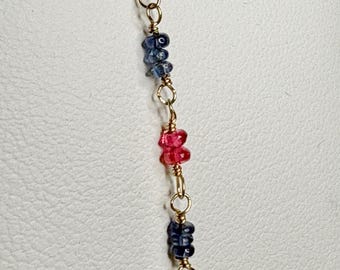 Burmese Sapphire & Red Spinel 14k Gold Beaded Bracelet, 7.5"