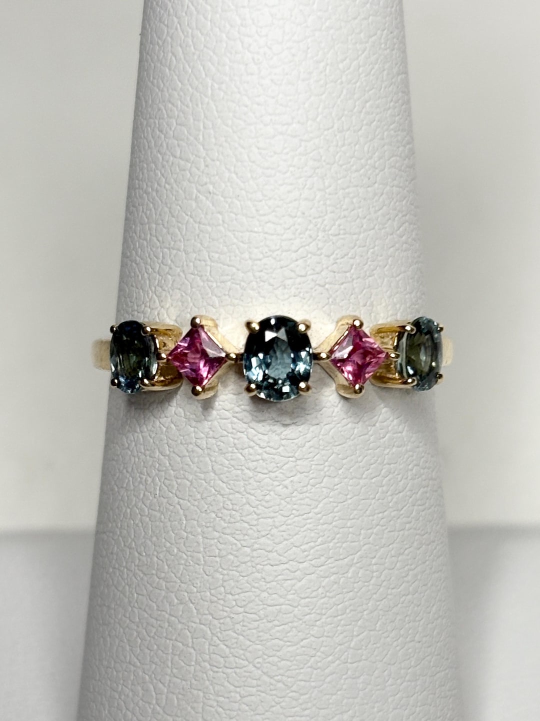 Steel Blue and Pink Sapphire Multi Color Band Ring in 9k Gold Size 7 - Etsy