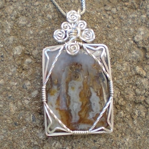 Idaho Plume/Flame Agate Graveyard Point material sterling silver wire wrapped pendant image 1
